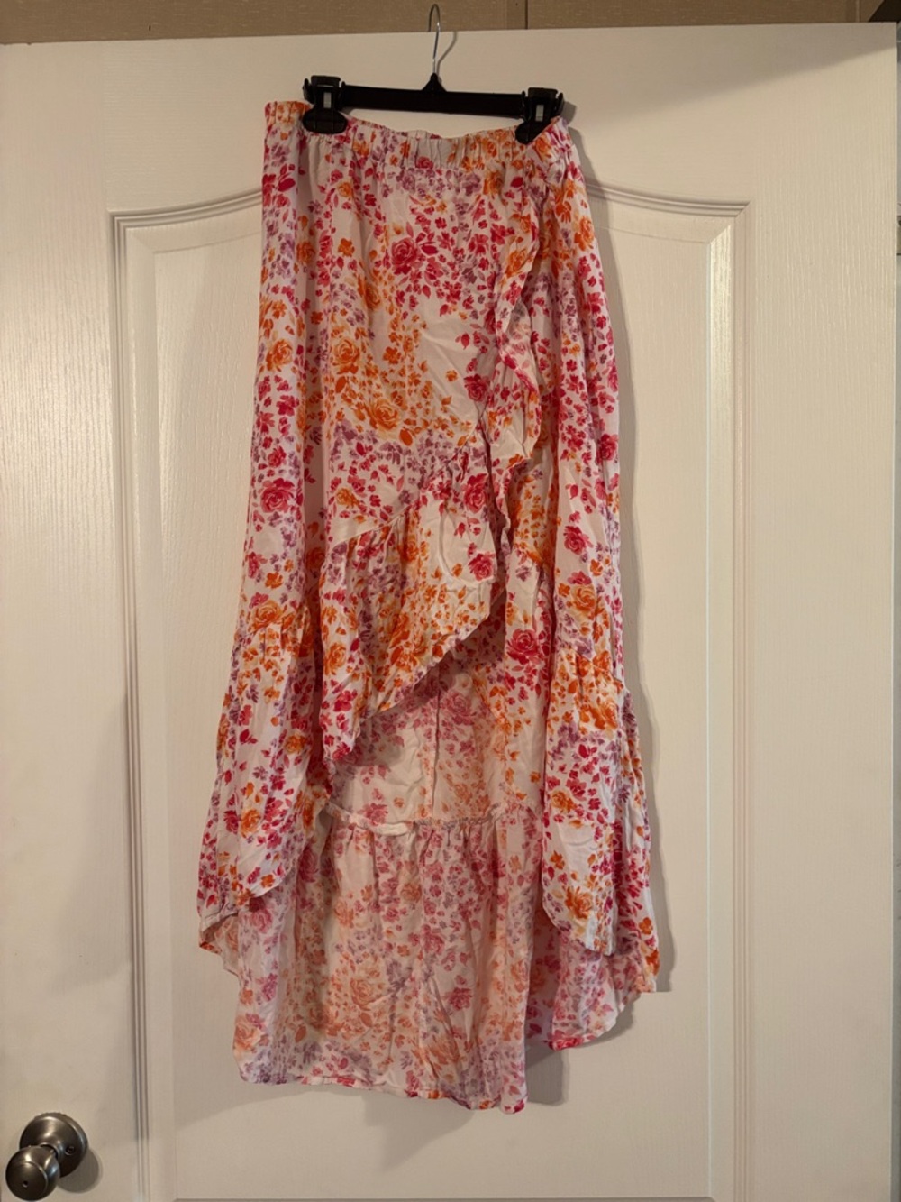 5 for $25! No Boundaries Pink & Orange Floral High-Low Ruffle Skirt